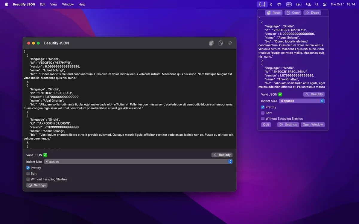Beautify JSON: ScreenShot 2