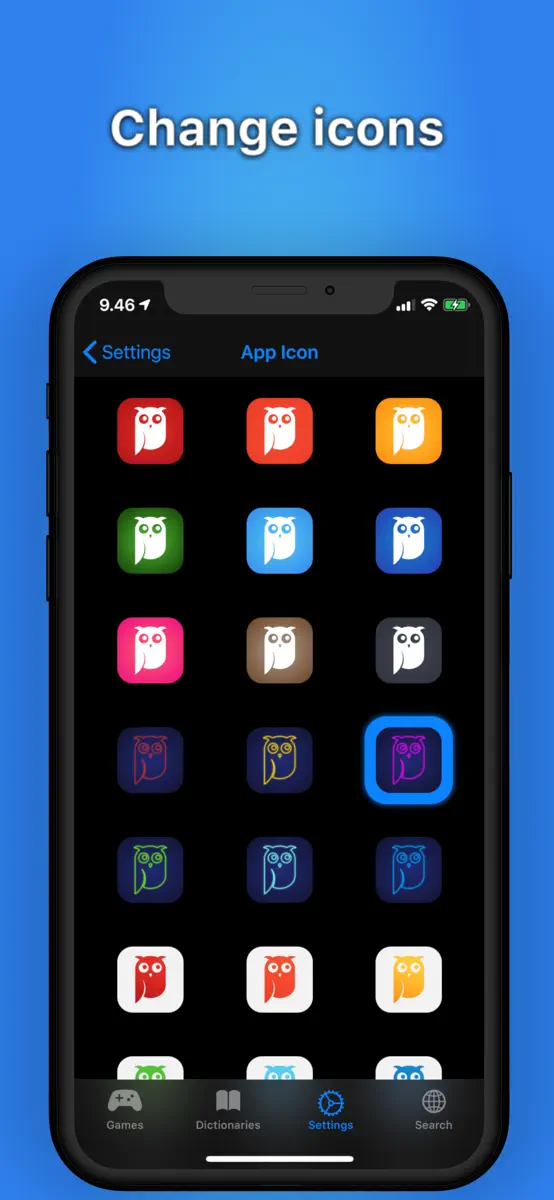 VocabularEz: App icon screen dark