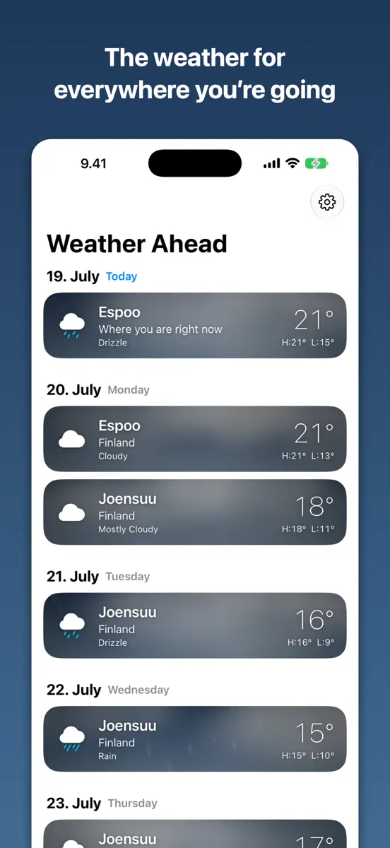 Weather Ahead: Trip Forecast: 01 timeline